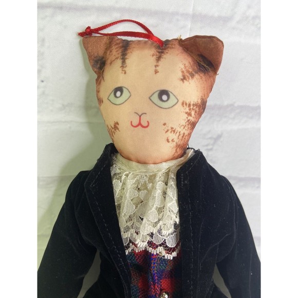 Vintage Anthropomorphic Cat Kitten Stuffed Plush Doll Fabric Velvet Dress Suit - Picture 2 of 7